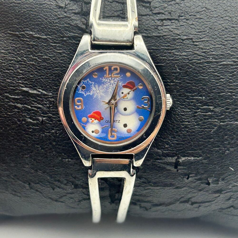 Accutime Christmas Snowman Silver-tone Quartz Watch Working New Battery